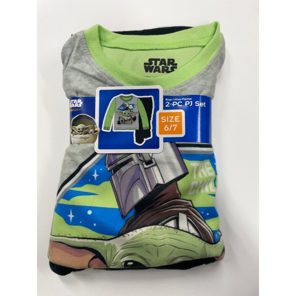 Star Wars Pajama Set Unisex Kids The Child Green Black Size 6/7 Flame Resistant
